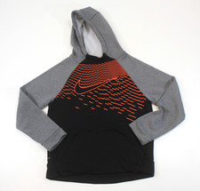 Nike Youth Sz L Hoodie Pullover Unisex Dri-Fit Gray Orange Swoosh Front Pocket