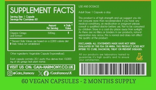 Ginkgo Biloba ORGANIC 10,000mg | 60 Capsules | Vegan | Mind Memory Circulation - 第 4/8 張圖片