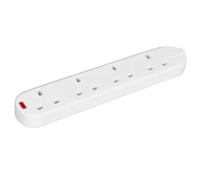 Elektrische LG8798 13A 4-fach Nachlaufsteckdose mit Neon, Weiß (123)