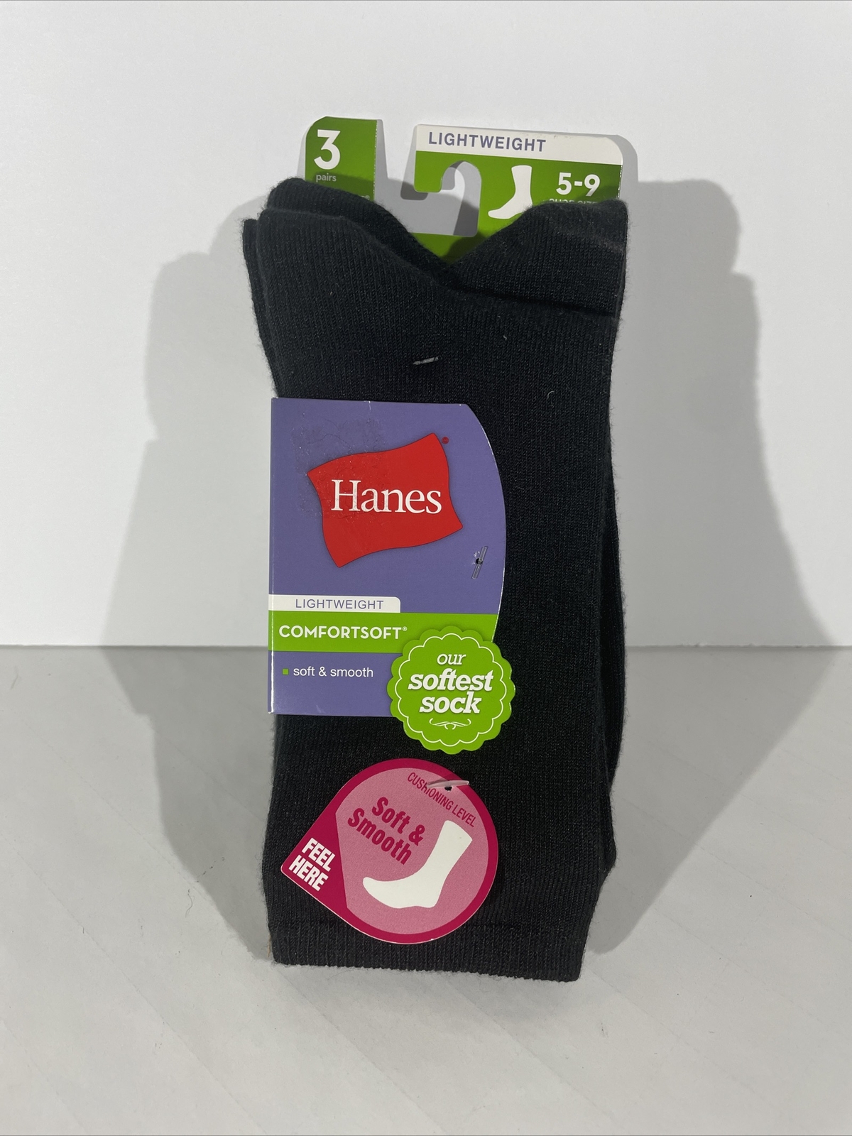 Hanes Women's ComfortSoft Crew Socks 3Pack Black Shoe Size Black Size