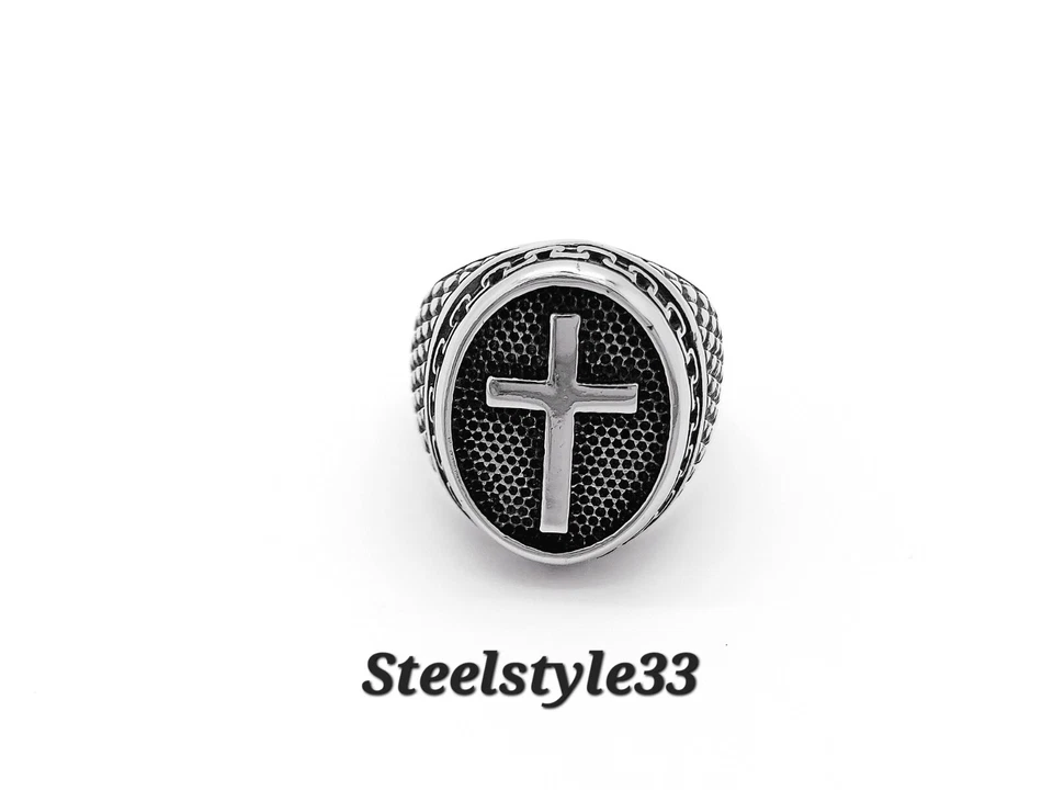 UOMO Argento Sygnet Vintage Con Croce Acciaio Inox 316L Anello - Immagine 2 di 4