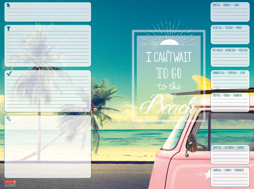 BRUNNEN Schreibunterlage Reverse Beach ca DINA2 Strand Auto blau rosa BUS Camper