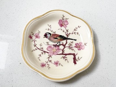 VINTAGE PALISSY WORCESTER COMPANY GOLDFINK VOGEL ROSA BLUMEN SCHMUCKSCHALE