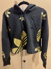 Adidas Large Logo Cropped Hoodie Black/Gold Small