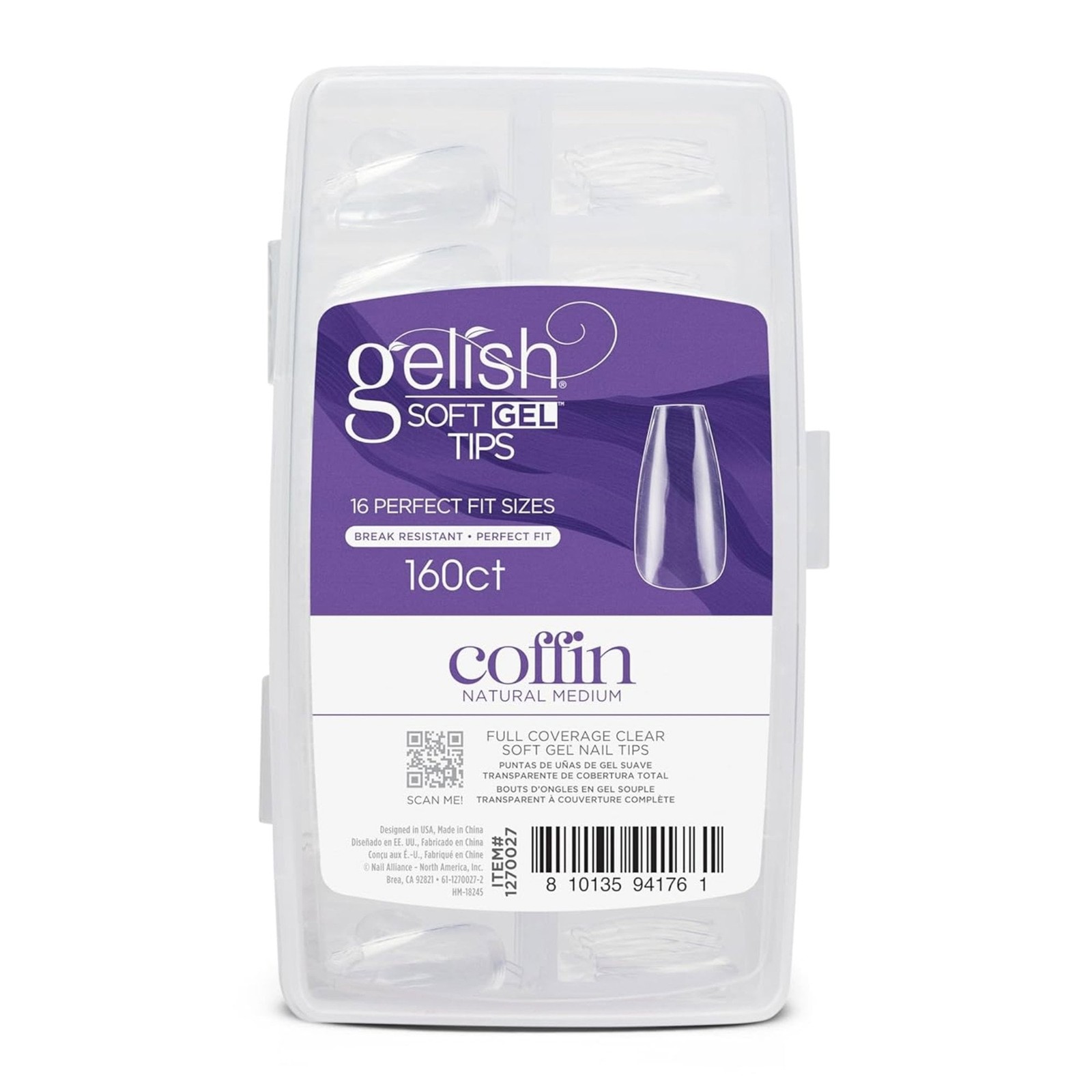 Gelish Soft Gel Nail Tips - Coffin Natural Medium 160 Pcs (1270027)