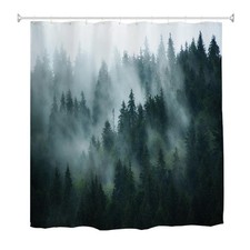 Forest Shower Curtain,Misty Trees Shower Curtains Set 12 Hooks,Waterproof Fab...