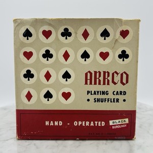 ARRCO Playing Card Shuffler, Black/Burgundy Hand Crank In Original Box Vintage