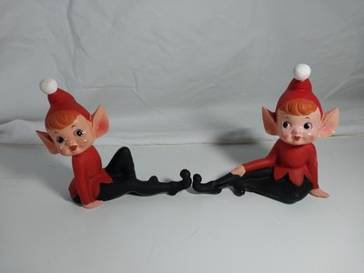 Vtg Pair Retro Pixie Elf Figurine Japan Brinn's Great Color  50s