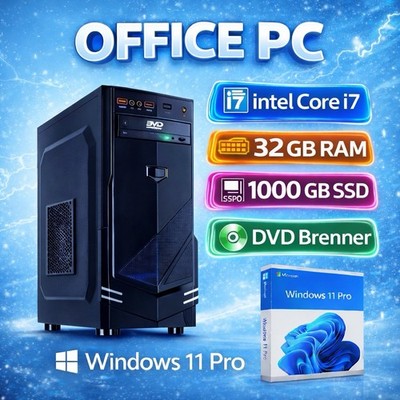  ️ Windows 11 Office-PC | Intel Core i7 | 32 GB RAM | 1000 GB SSD | WLAN & DVD
