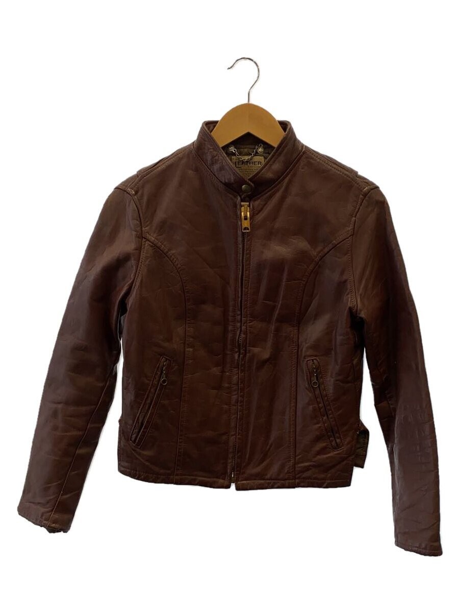 Men's Brown Plain Leather Blouson Jacket 1266