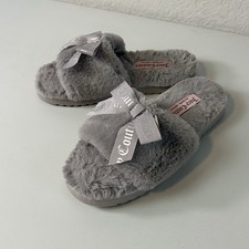 Juicy Couture Faux Fur Cozy Soft Slip On Bow Slippers Gray Size 8