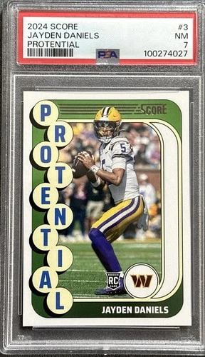 #3 JAYDEN DANIELS 2024 Panini Score Protential PSA 7 Rookie
