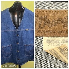 Vintage 1970's Wrangler Denim Vest sz XL H222-004