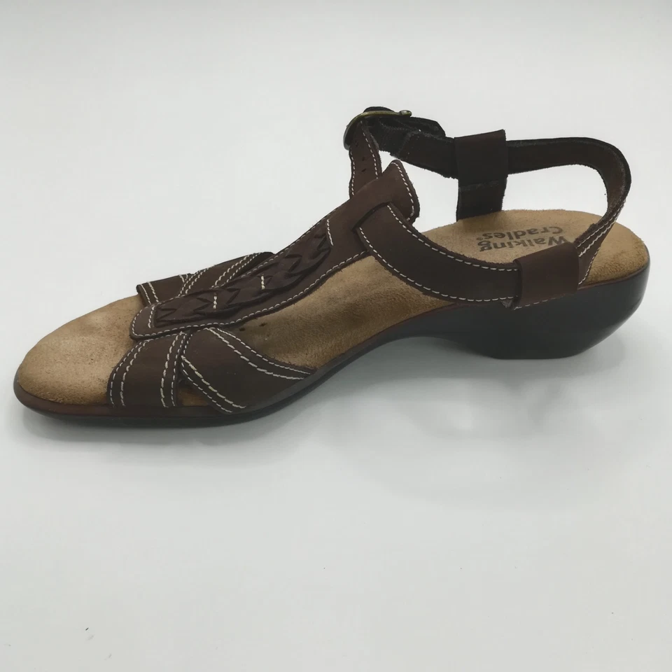 Sandalias con cunas para caminar para mujer Zapatos Correa para el tobillo Gamuza Marrón Correa en T Estrecha 8.5N Foto 2 de 4