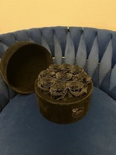 Rose Forever Black Velvet Round Flower Box with Preserved Artificial Roses