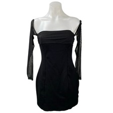 Urban Outfitters Women's Black Mesh Long Sleeve Square Neck Mini Bodycon Dress M