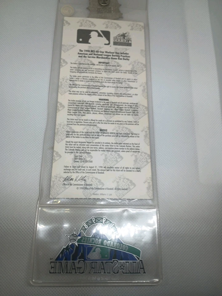 Ken Griffey Jr. 1998 Home Run Derby - MLB All Star Game Boleto Talón, Manga, Prendedor Foto 4 de 4
