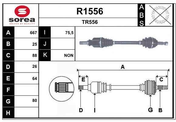 Arbre de transmission SNRA R1556 pour Renault Scénic II avant gauche