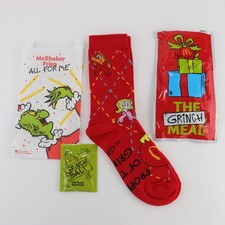 2025 McDonald's Red Grinch Meal Socks w/ McShaker Fries Bag Dill Pickle Salt