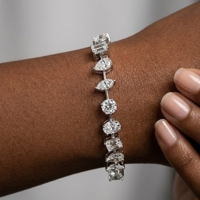 11 Ct D-E/VS Multi Shape Lab Grown Diamond Claw Set Tennis Bracelet, White Gold
