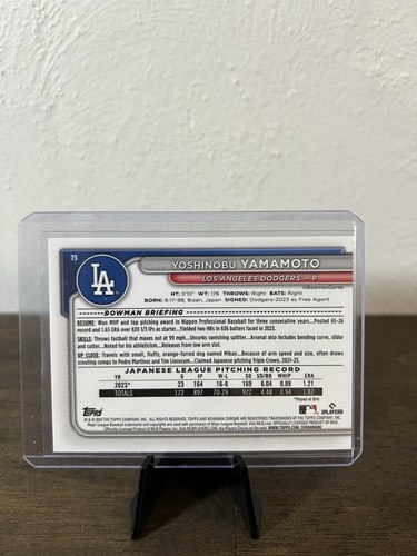 Yoshinobu Yamamoto 2024 Bowman Chrome #73 Mojo Refractor RC Dodgers - Bild 2 von 2