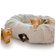Extra Large Cat Tunnel Bed for Indoor Cats Peekaboo Cat Cave Donut Ash Gray