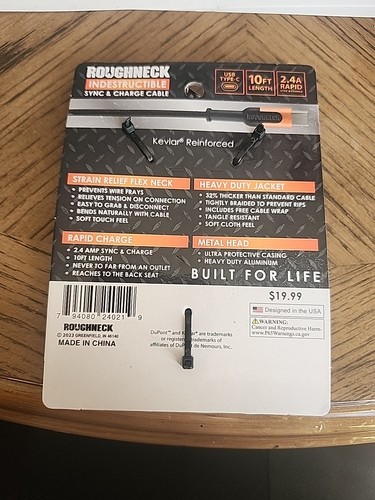 Roughneck Indestructible Rapid Charge Sync & Charge Cable Type C Black 10 Feet - Picture 2 of 2