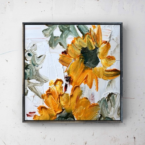 Sunflower Farmhouse Scene in Iowa Original Oil Miniature Artwork For Bookshelf - Picture 4 of 9