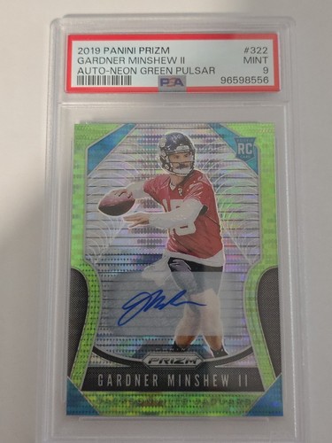 2019 Panini Prizm Gardner Minshew II Rookie Auto RC Neon Green Pulsar #322 PSA 9