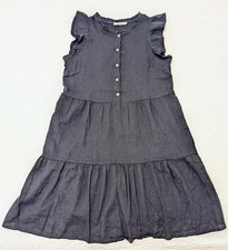 Valentina Naldi Italy Linen Dress Short Sleeve A-Line Navy Blue Women's M NWOT