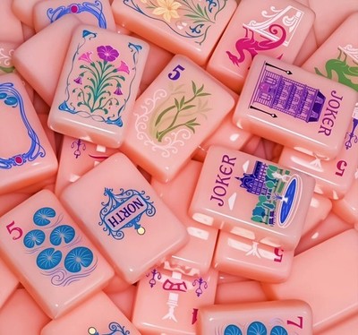 American Mahjong Set - 160 Tiles, engraved, light pink