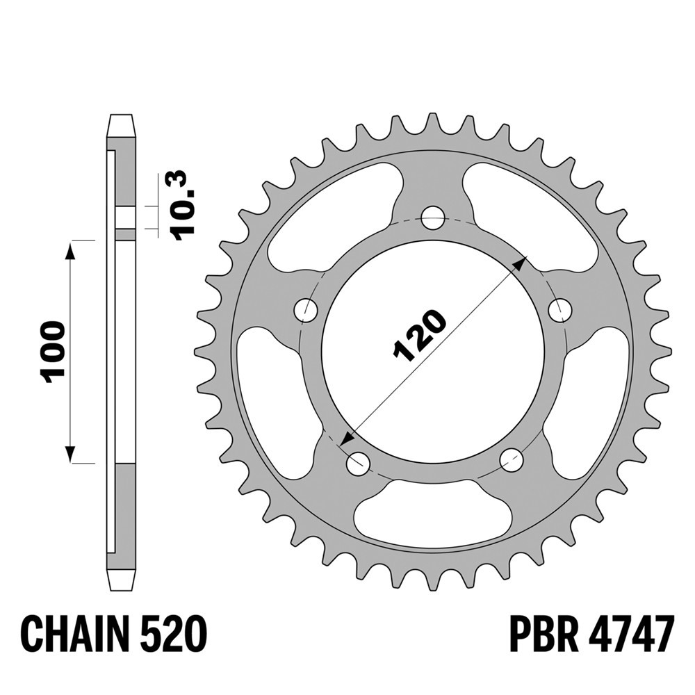 Couronne acier PBR 42 dents pas 520 pour restaurer la transmission de votre Aprilia Tuareg 660