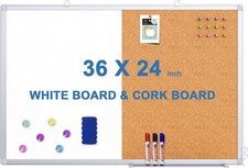 Magnetic White Board  Cork Board Combo 36 X 24 inches Whiteboard Bulletin