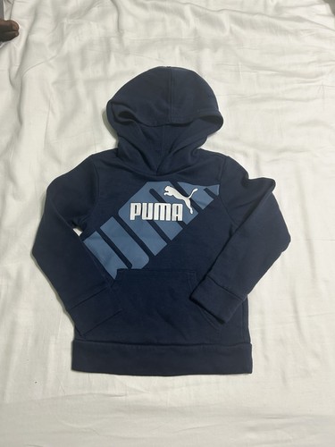 PUMA Boys Hoodie Navy Blue Size 4 Kids Logo Pullover Sweatshirt - Picture 3 of 7