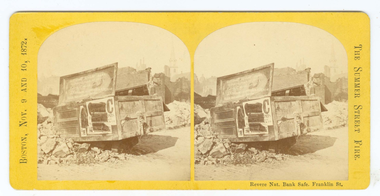 G0890* BOSTON FIRE 1872 Stereoview – Revere National Bank Franklin Street