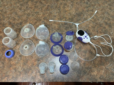 #ad Lansinoh Thrive 2 in 1 Double Electric Breast Pump Hands free Kit White Purple $53.00