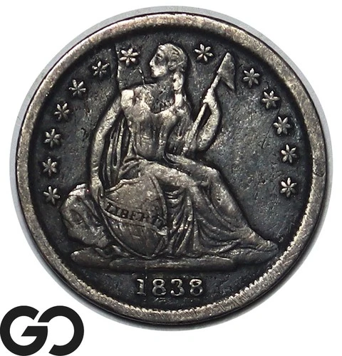 1838 Seated Liberty Dime Small Stars VF