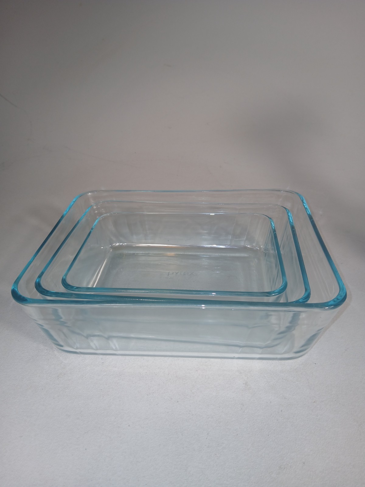 PYREX Clear Glass Rectangle nesting Dishes Set 3 7210, 7211, 7212 no lids aqua