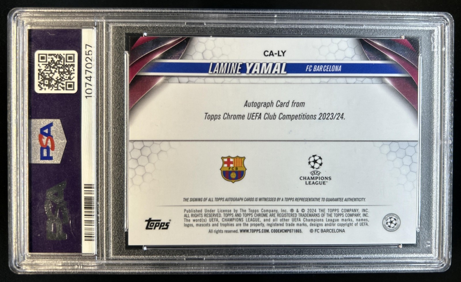 2023-24 Topps Chrome UEFA Lamine Yamal Auto Autograph #CA-LY Barcelona PSA 9 view 2
