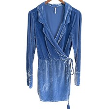 FREE PEOPLE Viola Velvet Romper Metallic Blue Size Large OB1215133