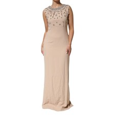 DOLCE & GABBANA Dress Nude Ecru Beaded Crystal Embellished IT46/US12/L $8250