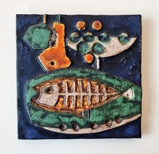 Original Helmut Schäffenacker Studiokeramik - Wandplatte - "FISCH" um 1970