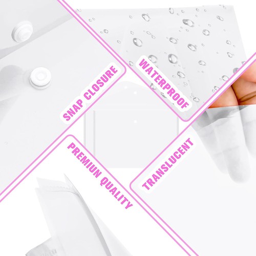 12 Stück Kunststoff Aktenumschläge mit Druckknopfverschluss, transparentes Dokument weiß - Bild 4 von 7