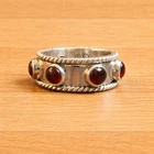 Vintage Silver Tone Red Cabochon Band Ring Costume Jewelry Boho Statement