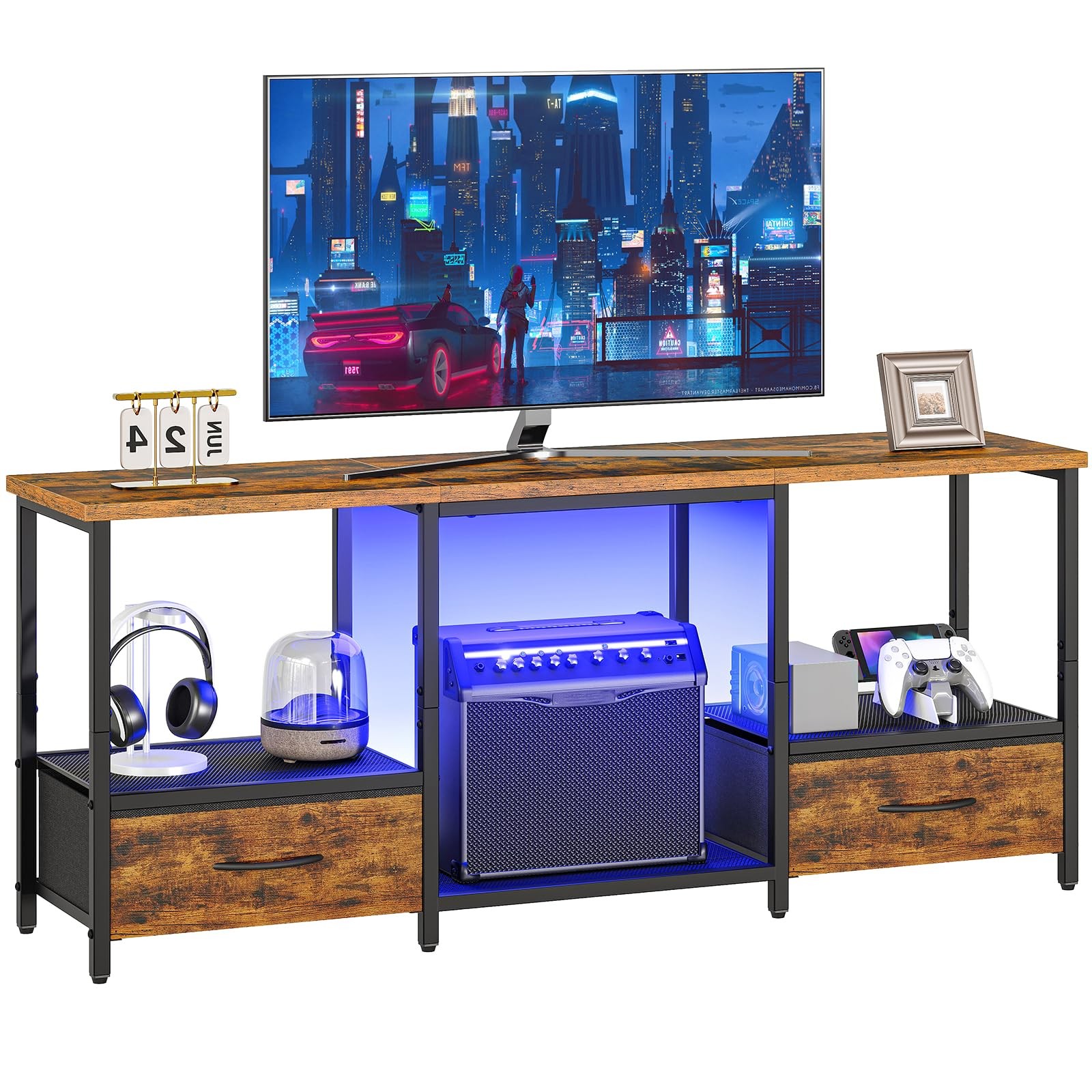 With Storage, Led Entertainment Center With Open Shelves And Dra...