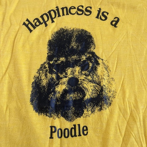 Vtg 1975 Happiness Is A Poodle Screen Stars Yellow T Shirt Single Stitch Small - Picture 2 of 9