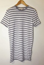 Michael Kors Gray and White Striped Short-Sleeve Mini Dress Size Medium