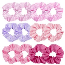 12 PCS Elastic Band Hair Scrunchies Pink Satin Bobbles Ties Ponytail Holder