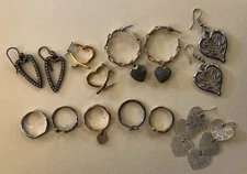 Lot Of Heart Jewelry, Rings And Earrings see photos for sizes