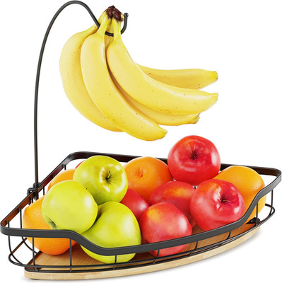 Fruit Holder for Kitchen Countertop with Banana Hanger, Vegetable Basket with Ba